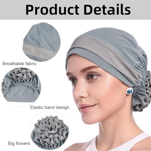 PALAY® Chemo Caps for Women Cotton Stretchy Turban Headwear Wrap Flower Skull Cancer Beanie Coverings Grey 3 PCS PALAY® Chemo Caps for Women Cotton Stretchy Turban Headwear Wrap Flower Skull Cancer Beanie Coverings Grey 3 PCS